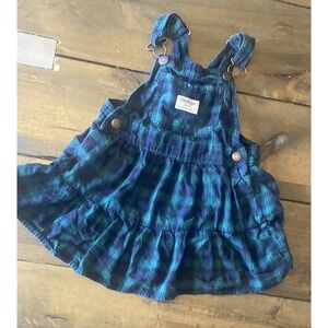Toddler Osh Kosh B'gosh Blue Blackwatch Plaid Jumper Skirt Size 3T Vintage